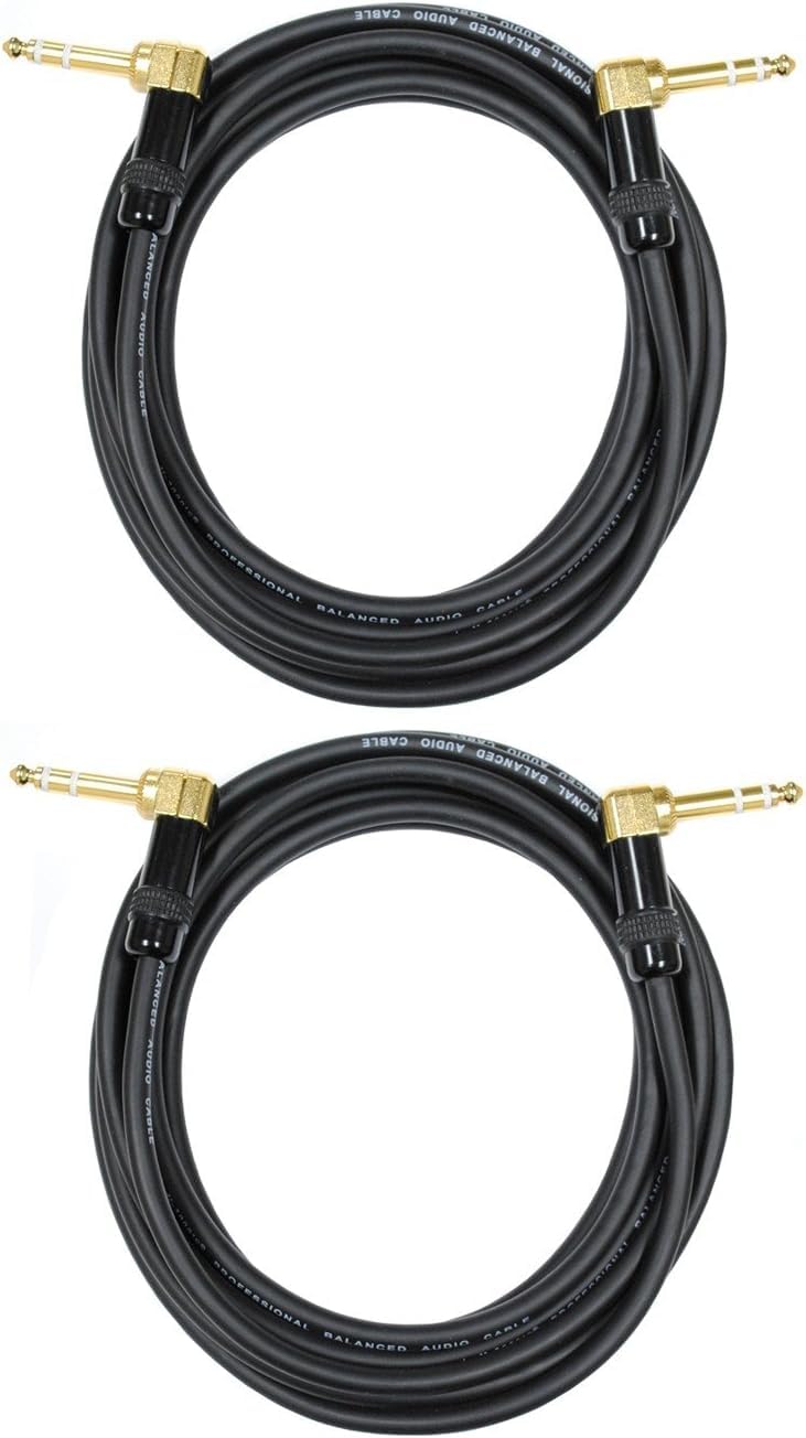 Audio2000'S C25050P2 Two-Pack 50-Feet Gold-Plated 1/4-Inch TRS Right Angle to Gold-Plated 1/4-Inch TRS Right Angle Audio/Patch/Stage/Recoding Cables (Total Two 50-Feet Cables)