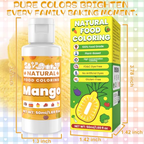Image of Mango Natural Food Coloring - 50ml Plant Based Food Dye, No FD&C & Artificial Dyes, Gluten-Free, Food-Grade, Vibrant Liquid Colors for Icing, Baking, Cake Decorating, Frosting, Fondant, Slime - 1.69 Fl.Oz Bottles