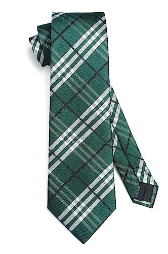 Image of HISDERN Mens Ties Plaid Tie and Pocket Square Set Classic Woven Formal Checkered Neckties & Handkerchief Wedding Party