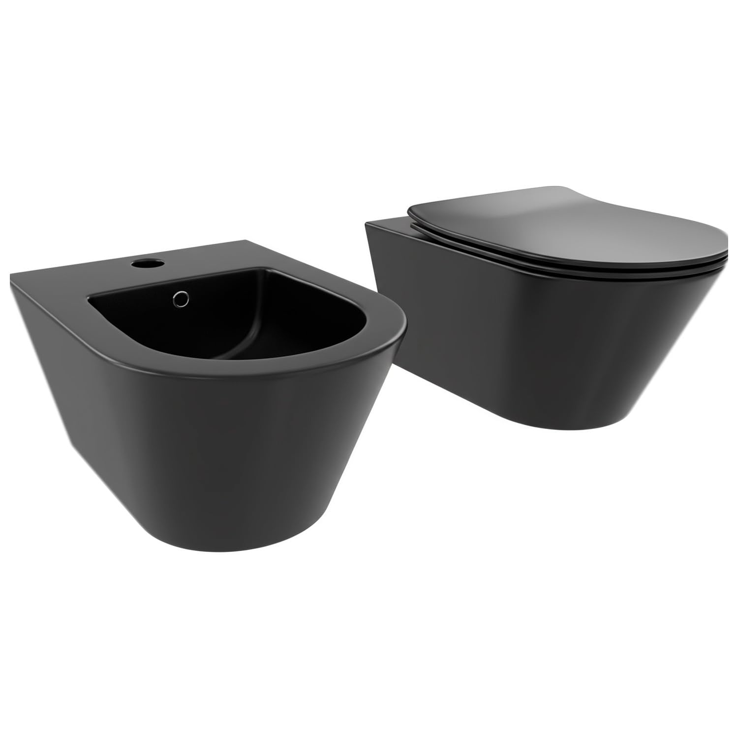 Bricozone Coppia Di Sanitari Sospesi In Ceramica Set Wc E Bidet Da Parete Design Moderno Con Copri Wc Soft Close E Finitura Opaca Ideali Per Bagno Contemporaneo Facili Da Pulire (Nero opaco)