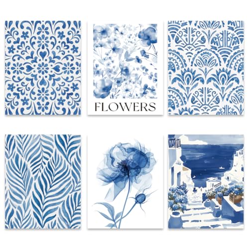 GOMAKERER 6 Stück Blaue Küsten Wandkunstdrucke Blau Weiße Wandkunst...