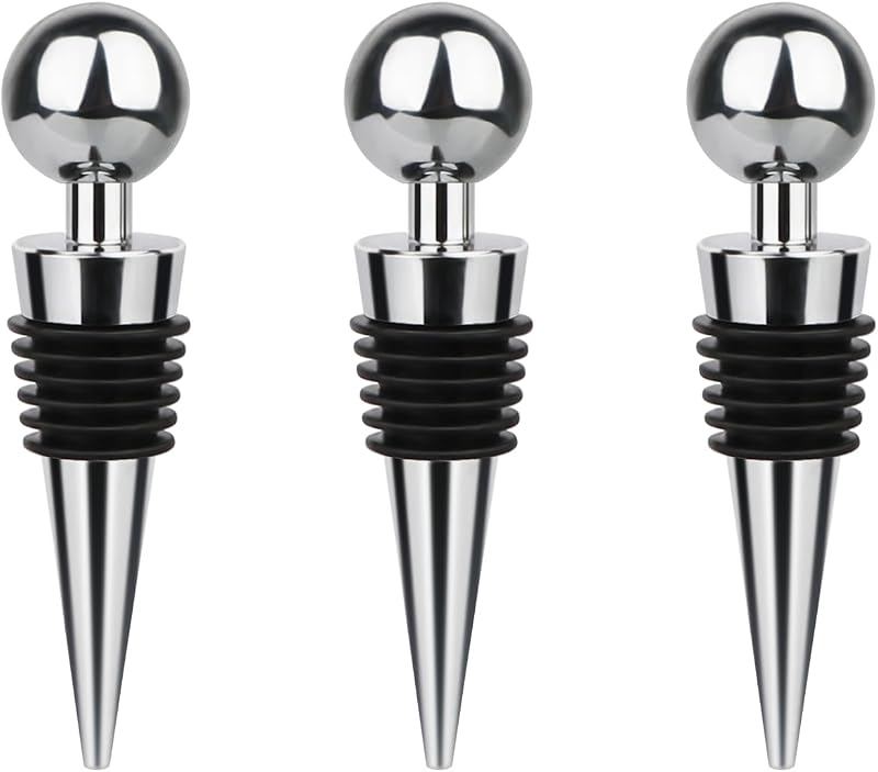 3 Pcs Wine Stopper Bottle Stopper Wine Saver, Yimerlen Silicone Vacuum Wine Bottle Corks, Reusable Wine Stopper Used for Bar, Holiday Party Keep Wine Fresh Suitable for Standard Bottle (Silver)