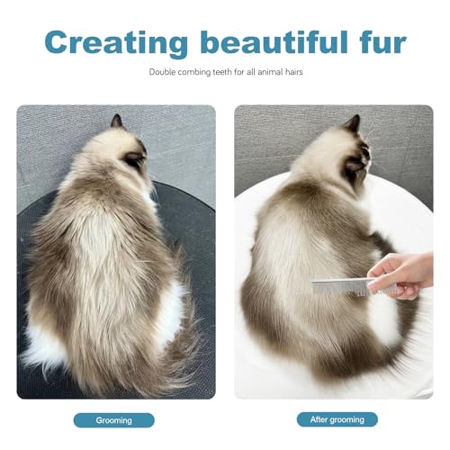 Image of 4.6 Inches Stainless Steel Pet Comb for Dogs & Cats, Metal Detangling Grooming Tool for Long & Short Haired Pets, Anti-Static Cat Comb with Rounded Teeth for Matted Fur Removal & Shedding Control