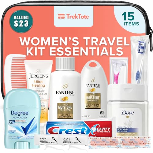 15 Piece Set Women’s Travel & Hygiene Kit with Clear Toiletry Bag, Personal Care Essentials, Single Kit or Bulk Case Packs, TSA Approved Toiletry Kit for Travel, Vacation, Everyday Essentials
