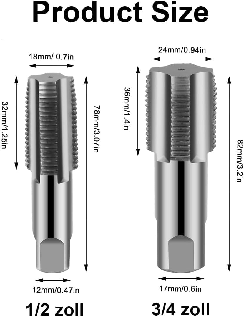 Set di maschi per tubi, in acciaio al carbonio, filettatura interna da 1/2", filettatura interna da 3/4", maschio, per riparazione meccanica e automobilistica, raccordi per tubi dell'acqua