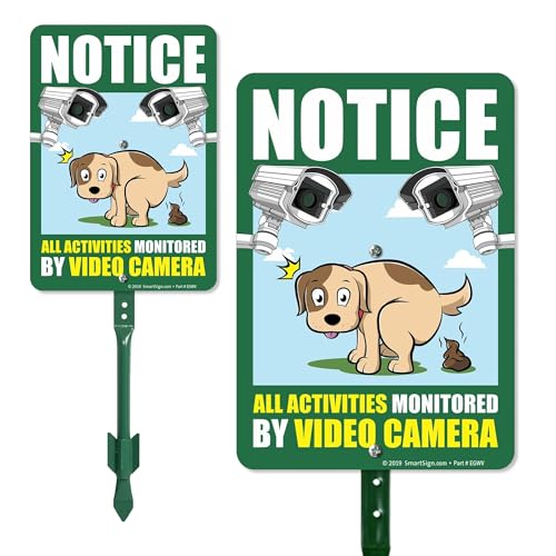 SmartSign 10 x 7 inch “Notice - All Activities Monitored by Video Camera” LawnPuppy Yard Sign with 18 inch Stake, 40 mil Laminated Rustproof Aluminum, Multicolor, Set of 1