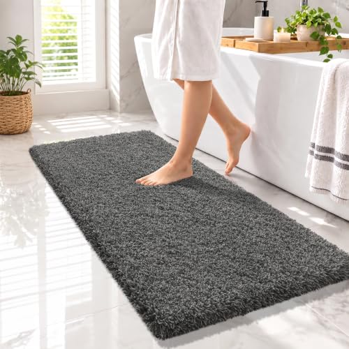 Yimobra Bathroom Runner Rug Non Slip 56x24, Bath Mat, Light Gray&Black Gray