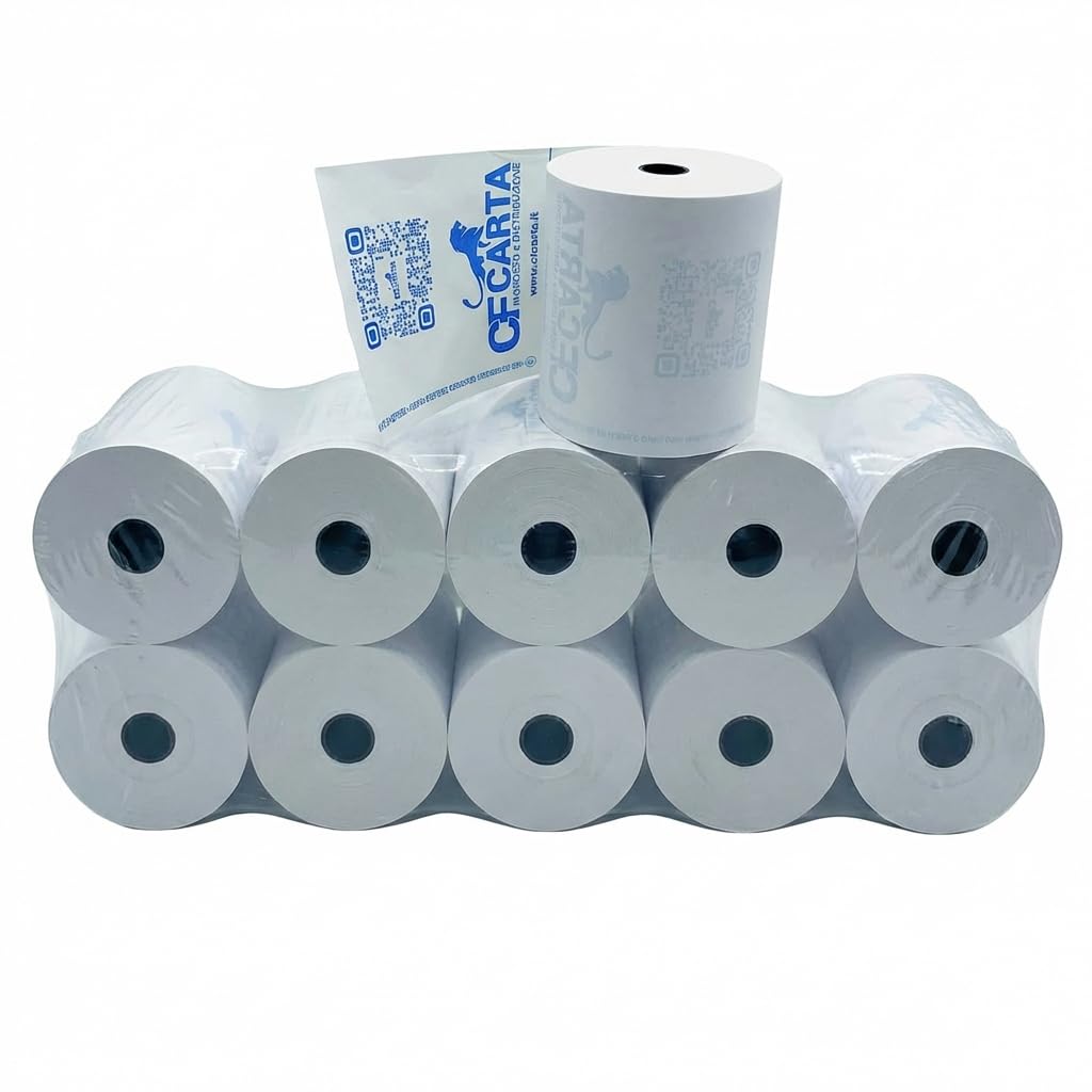 Rotoli Carta Termica 80x80 per Registratore di Cassa Fiscale 10-Pack - Rotolo Scontrini Stampante Termica POS, Foro 12 mm, Senza BPA