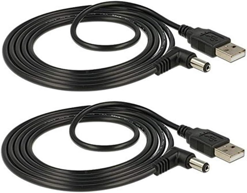TENINYU USB 2.0 A Male to Right Angled 90 Degree DC 5.5x2.1mm 5 Volt 24AWG DC Barrel Jack Power Cable 3FT (Max 2.5 Ampere Power Cable, Center PIN Positive),2Pack