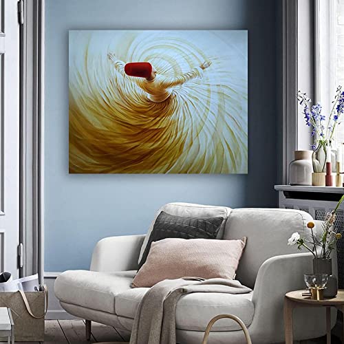 Yinaa Decor Islamic Wall Art Whirling Dervish Canvas Print Paintings Religion Poster for Ramadan Home Decorative Artwork 40x60cmx1pcs frameless