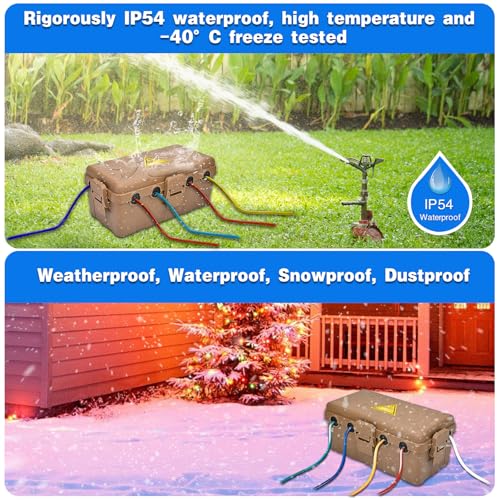 Image of Hrensaw Medium Outdoor Electrical Box(10.6x5.5x4.5inch),Weatherproof Connection Box w /6 Cable Entry,IP54 Waterproof Extension Cord Cover Protect Power Strip,Timer,Plug,Holiday Lights,Brown