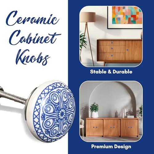 Image of Vintage Ceramic Knobs for Kids and Kitchen Cupboards, Drawers, Wardrobes, PC Cabinets, Almirahs, Dressers, Decorative Pull Handles for Dressing Table and Home Decor -Set of 12, Luminescence