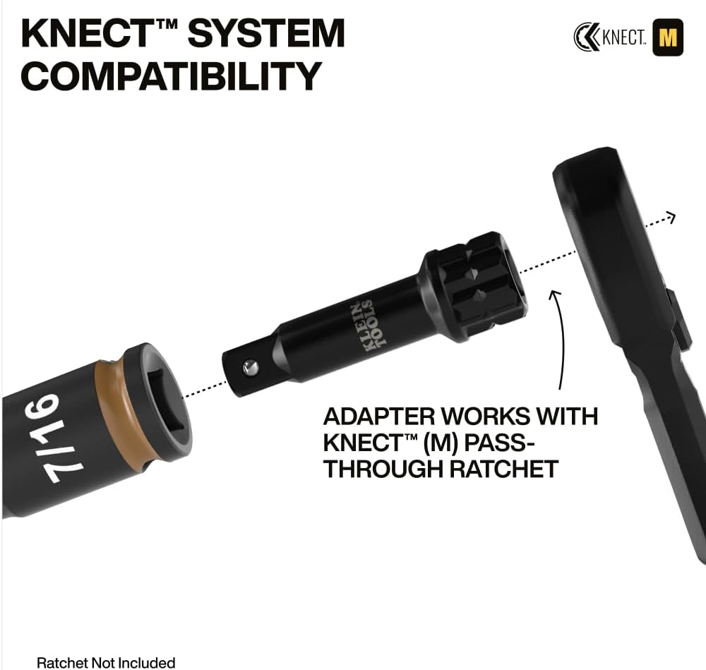 Klein Tools 65109IMPCT KNECT Deep-Well 3/8-Inch Drive Impact Socket Set, SAE, 9-Piece Tool Set with Impact Driver Adapter, Multi-Purpose Wrench Adapter, Color-Coded, MODbox Socket Organizer - Image 6