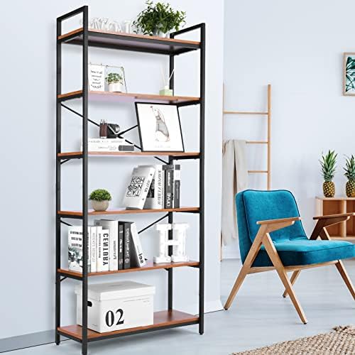 Devo Bookshelf, Modern Book Shelf Rustic Storage Shelves, Etagere Bookcase Unique Bookshelves Cool Bookcases Open Shelving Unit Wood Shelves for Bedroom, Office and Living Room, Brown