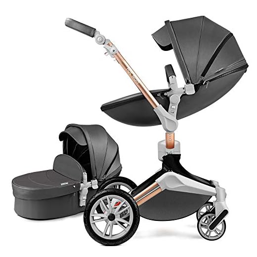nuevo Hot Mom cochecito de paseo con rotación de 360 ​​°, silla de paseo con bañera y asiento deportivo, incluye adaptador para asiento de bebé, marco de aluminio 2IN1 (gris oscuro)