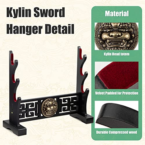 Ekkhysis Kylin Sword Stand 3-Tier Padded Hook Katana Stand Holder Display Hanger for Tanto Rapier Light Saber Samurai Sword Cosplay Blade Tanjirou Demon Slayer Genshin Impact Weapon Display Stand (3-tier) - Thumbnail 3