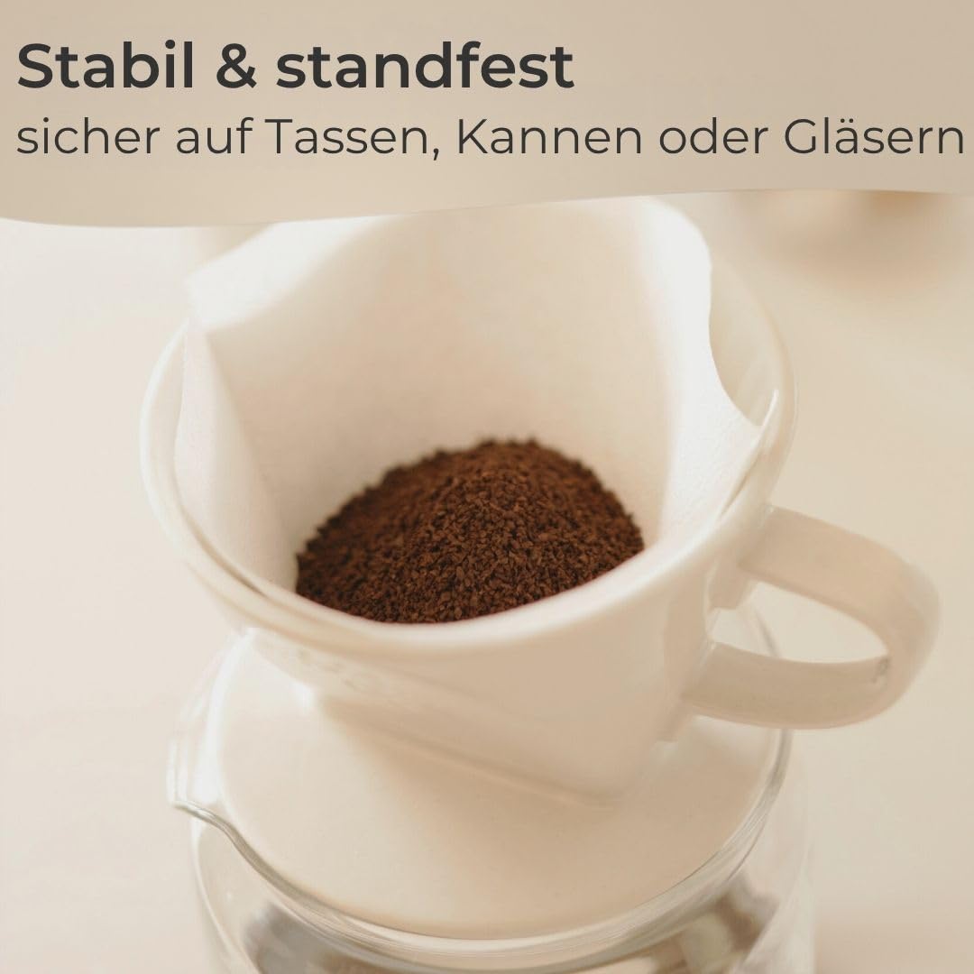 Porzellan Kaffeefilterhalter Größe 4 – hochwertig - Handfilter in Weiß, Kaffeekanne, Dauer Pour Over für 1–4 Tassen, für aromatischen Filterkaffee, passend für Melitta Kaffeefilter Gr. 4
