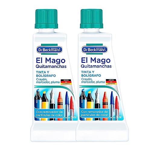 La Mejor Selección de Tinte para Ropa Top 10. 48 Dr. Beckmann, El Mago Quitamanchas Tinta y Bolígrafo, Elimina Manchas de Crayón, Marcador, Pluma, Licor, Calidad Alemana, 2 Botellas de 50 ml