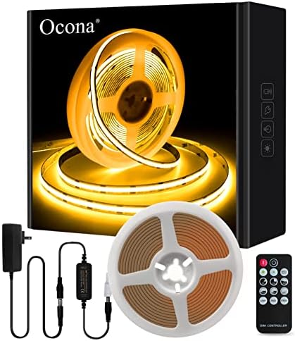 ocona COB LED Light Strips,16.4ft/5m Ultra Bright(480LEDs/m) Flexible LED Strip Lights with RF Remote and 12V Power Supply,CRI 90, LED Lights for Bedroom, TV Backlight, Kitchen, Bar