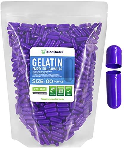 Image of XPRS Nutra Size 00 Empty Capsules - 1000 Count Empty Gelatin Capsules - Pills DIY Capsule Filling - Fillable Pill Gel Caps for Do-It-Yourself Supplements (Purple)