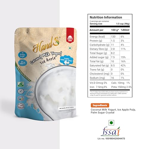 Image of HandS Dairy-Free Coconut Yogurt with Ice Apple | Plant-Based Vegan Yogurt Drink with Fresh Fruit Pulp & Palm Sugar Crystals | No Preservatives or Chemicals | 200g Each (Pack of 2)