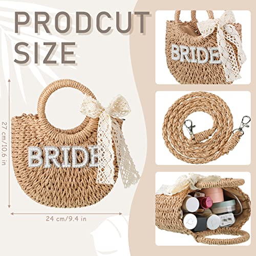 Pinkunn Bride Gift Bride Straw Purse Mrs Handwoven Bag Rhinestone Letter Bag Bachelorette Honeymoon Wedding Bridal Shower2