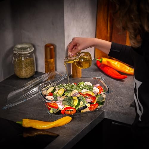 KADAX Glasbräter, Auflaufform mit Deckel aus hitzebeständigem Glas, feuerfestes Gefäß für Lasagne, Gemüseeintopf… – Ansicht 5