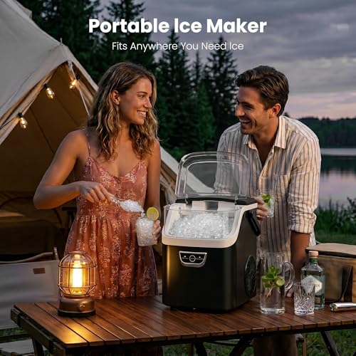 Image of AGLUCKY Nugget Ice Makers Countertop with Handle, Crushed Ice Ready in 5 Mins, 35lbs /Day, Self-Cleaning, Portable Ice Machine with One-Click Operation for Home /Kitchen /Party /RV /Camping