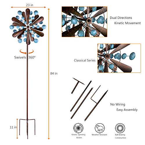 hourflik 3D Kinetic Wind Spinners with Stable Stake Metal Garden Spinner with Reflective Painting Unique Lawn Ornament Wind Mill for Outdoor Yard Lawn Garden Decorations - Thumbnail 3