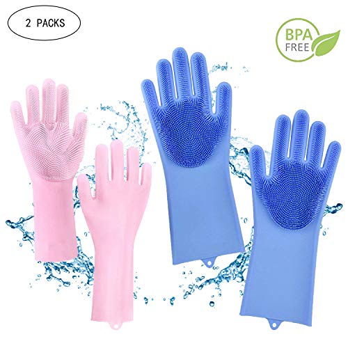 BOJLY 2 Paire de Gants en Silicone Réutilisables, Gants de Nettoyage et Lave-Vaisselle, Poils Résistants à La Chaleur, Soins des Animaux Domestiques, Soins des Cheveux pour Animaux de Compagnie