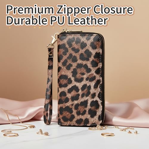 Image of Checkered Cow Print Wallet For Women Skull Goth Frog Butterfly Turtle Ladies Cluth Wristlet Wrist Strap Long Purse Zip Around Card Holder