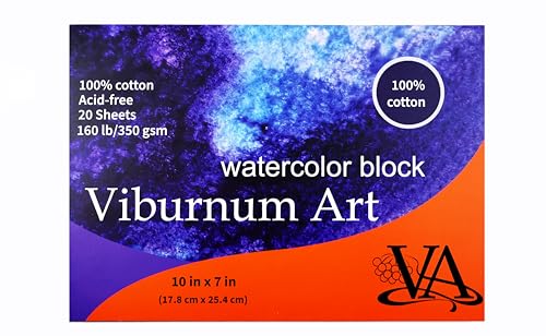 Papel de acuarela Viburnum Art de algodón de 10 x 7 pulgadas y 350g con 20 hojas para artistas