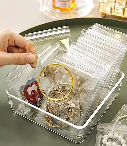 wolpin (17 Pcs Jewellery Organiser Storage Pouches Clear Zip Lock Cover for Rings, Earrings, Necklace, Transparent