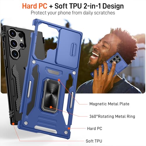 Gritup for Samsung Galaxy S23 Ultra Case with 2-Pack HD Screen Protectors and Slide Camera Cover，14FT Military Grade Drop Protection，Car Mounted Magnetic Rotate Kickstand，Cover for S23 Ultra, Blue - image 7