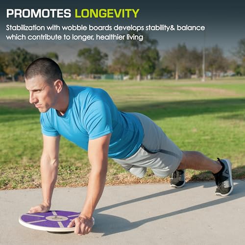 Image of ProsourceFit Wooden Balance Board Non-Slip Wobble Core Trainer 15.75in (39.5cm) Diameter with 360 Rotation for Stability Training, Full Body Exercises, Physical Therapy