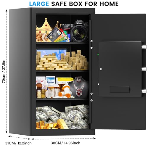 6.0 Cuft Large Home Safe Fireproof Waterproof, Anti-theft Fireproof Safe Box with Combination Lock, Alarm Systerm and Removable Shelf, Digital Document Fire Safes for Home Money Valuables