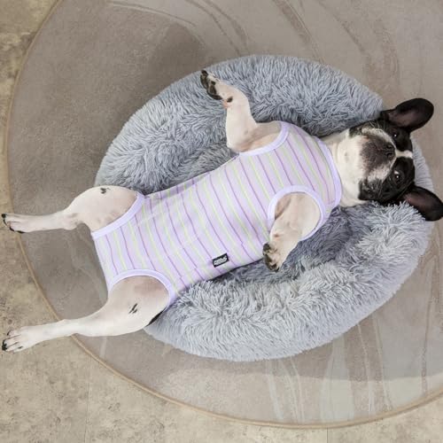 Image of Puppy Striped Recovery Suit for Female Male Dogs Cats,Zip Up Dog Onesie Recovery Shirt Abdominal Wounds,Professional Spay Neuter Dog Pet Bodysuit After Surgery Wear Anti Licking Wounds