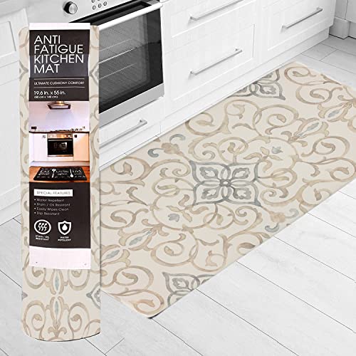 J&V TEXTILES Oversized 20"x39" Anti-Fatigue Embossed Floor Mat (Rustic Medallion Cream - Thumbnail 2