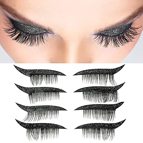 Eyeliner Stickers, Reusable Eyeliner and Eyelash Stickers, Natural & Waterproof with Charming Big Eyes, Instant Outline Easy Quick Application 4 Pairs(Black)