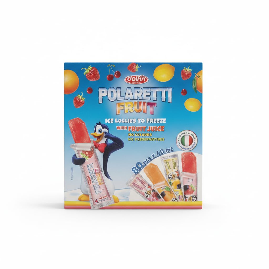 Polos de Fruta para Dolfin - Pack Ahorro 80 Unidades de 40ml - Sabores Fresa, Guinda, Naranja y Limón - Polaretti - Con Zumo de Fruta Natural y Sin Gluten - NEXU
