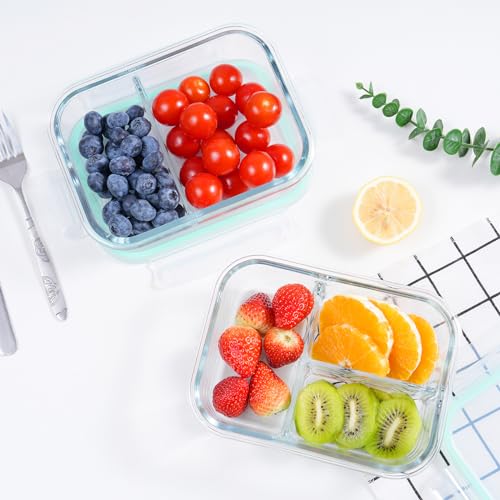 Gcirn Glass Food Storage Containers with Lids 1040ml*3 - Glass Meal Prep Container Set with Compartments- Lunch Box with Blue Lids Reusable- Airtight & BPA-Free - Microwave & Dishwasher Safety - Image 6