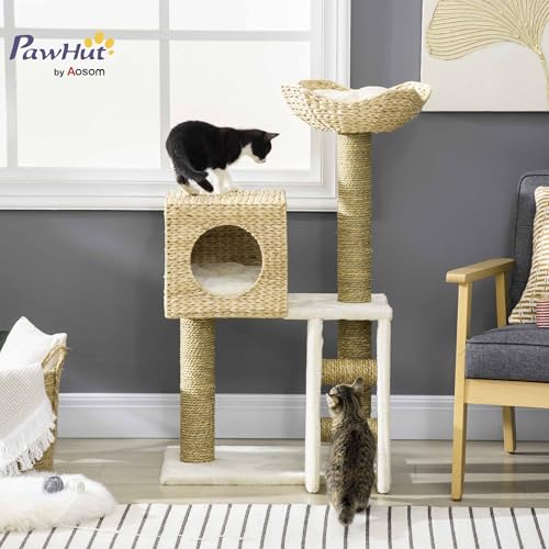 Torre para gatos Interior con cama y rattan 22.5" x 14.5" x 39.5" miniatura 2