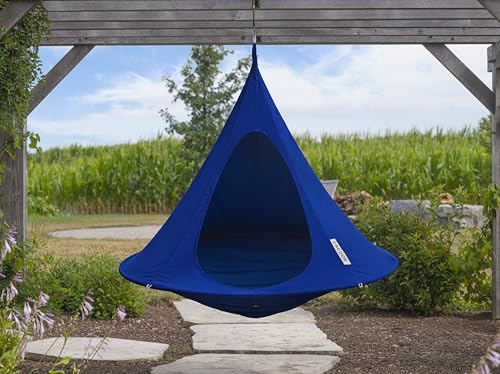Image of Double Cacoon Hanging Chair for Two - Cozy Indoor /Outdoor Hammock with Polyester Canvas, 440 lb Capacity, Includes 18ft Rope & Carabiner