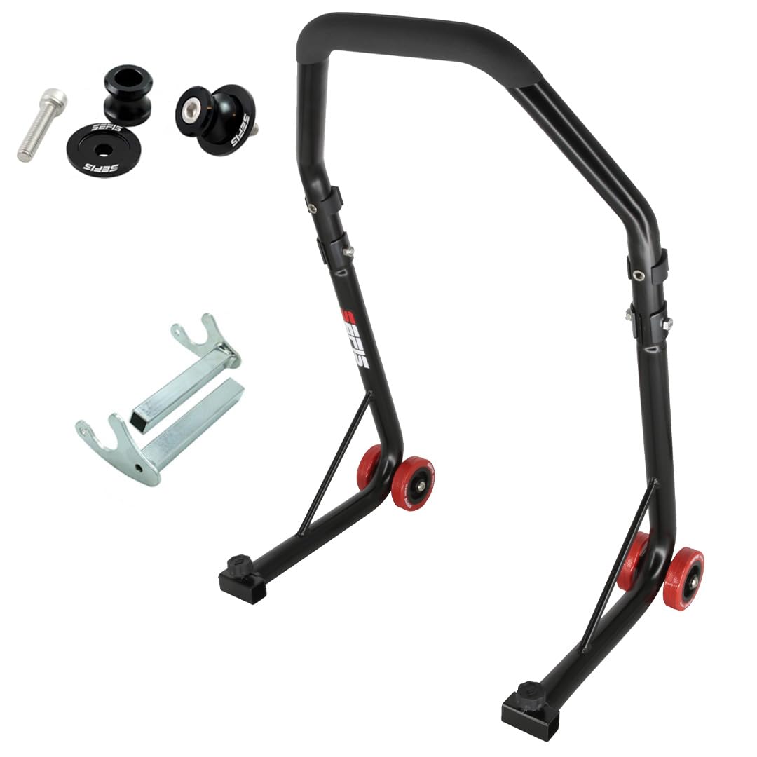 SEFIS D18 Motorradständer Set + M6 Prismabuchsen Hinterrad Motorradheber Serviceständer Heck motorrad montageständer hinten ständer aufbocken (Schwarz, für Yamaha MT-09 / SP / Tracer MT-10 / FZ1)