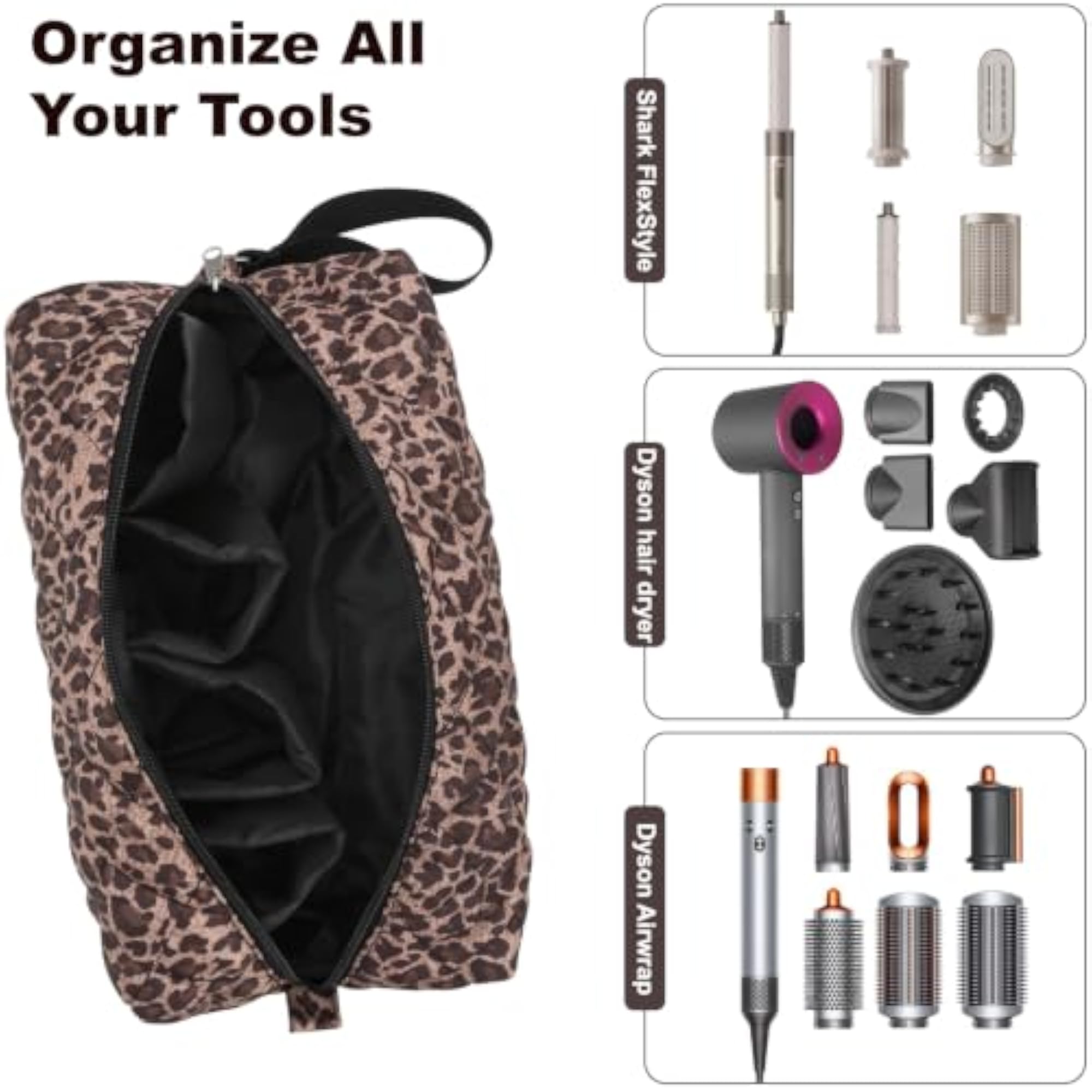 Hair Tool Organiser Travel Bag, Leopard Print