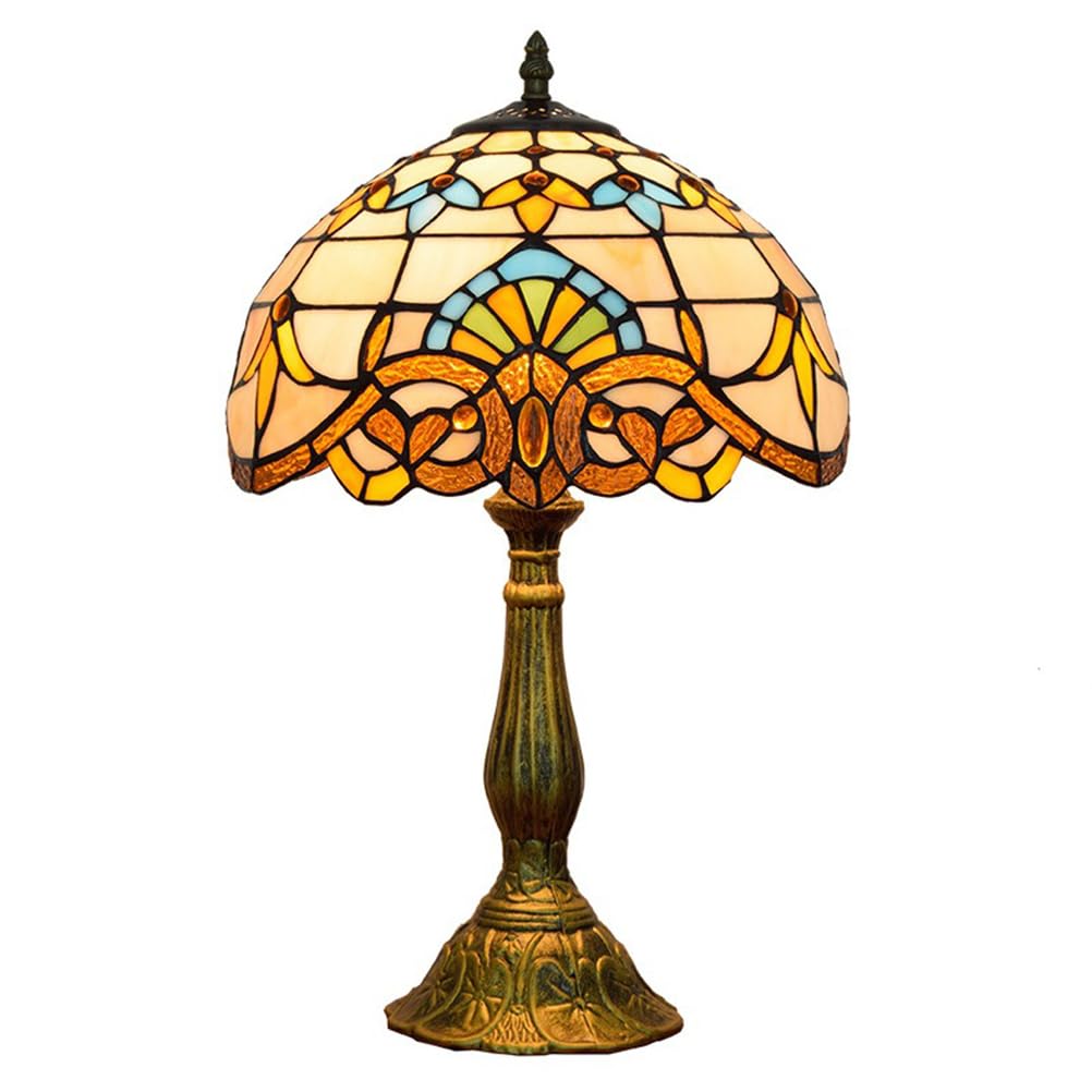 CNSXHAO Tiffany Style Table Lamp, 12 inch Stained Glass Desk Lamp, E27 Vintage Bedside Reading Light for Bedroom Living Room Study Room Office, Flowers