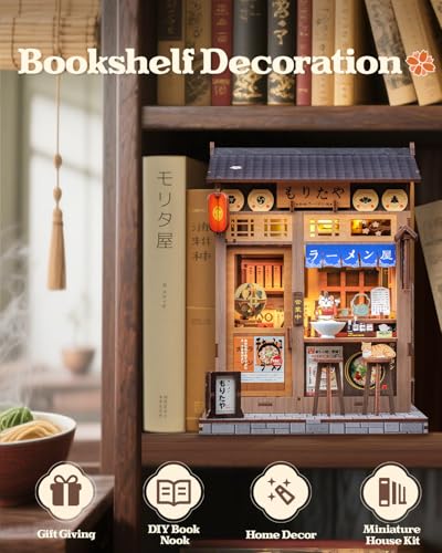 Image of CUTEBEE Book Nook Kit - DIY Dollhouse Houses, Miniature House DIY Building for Adults with LED Lighting, 3D Puzzle & Bookend | Creative Set for Bookshelf Decoration | Gift (Morita-Ya)