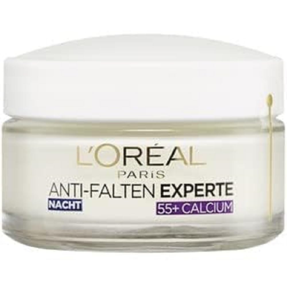 L'Oréal Paris, Crema de noche hidratante facial, Antiedad, Crema de noche con calcio para reducir las arrugas, Antiarrugas Expert 55+, 1 x 50ml