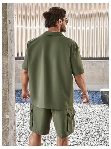 Men's Plus Size Two Piece Collared Neck Half Zipper T Shirts and Drawstring Shorts Clothing Set2