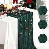 Fixwal 3 Pack Christmas Table Runners, Pleated Boho Gauze Table Runner, Long Semi-Transparent Table Decorations for Parties, Showers, Birthdays and Weddings(35x120 Inch)